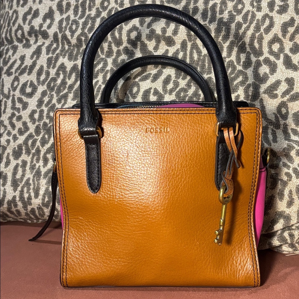 Fossil hope top handle colorful stripe medium square bag fun summer purse - Picture 3 of 16